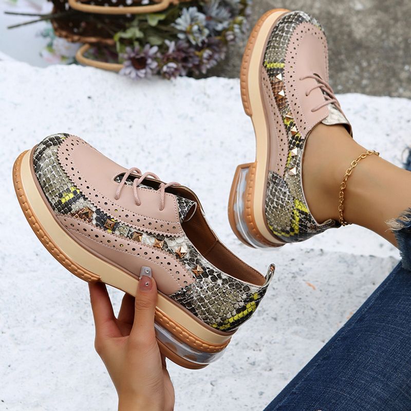 Plus Size Women Casual Fashion Snakeskin Colorblock Oxfords Chaussures