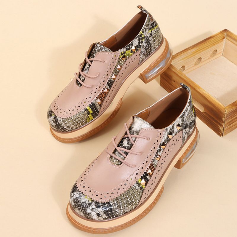 Plus Size Women Casual Fashion Snakeskin Colorblock Oxfords Chaussures