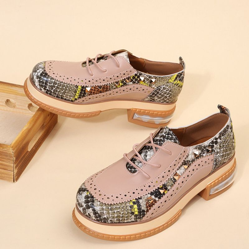 Plus Size Women Casual Fashion Snakeskin Colorblock Oxfords Chaussures