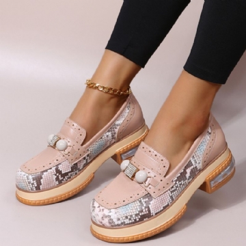 Plus Size Women Casual Fashion Strass Decor Snakeskin Colorblock Mocassins Chaussures