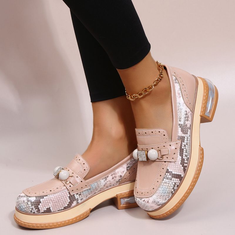 Plus Size Women Casual Fashion Strass Decor Snakeskin Colorblock Mocassins Chaussures