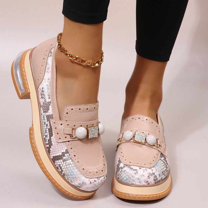 Plus Size Women Casual Fashion Strass Decor Snakeskin Colorblock Mocassins Chaussures