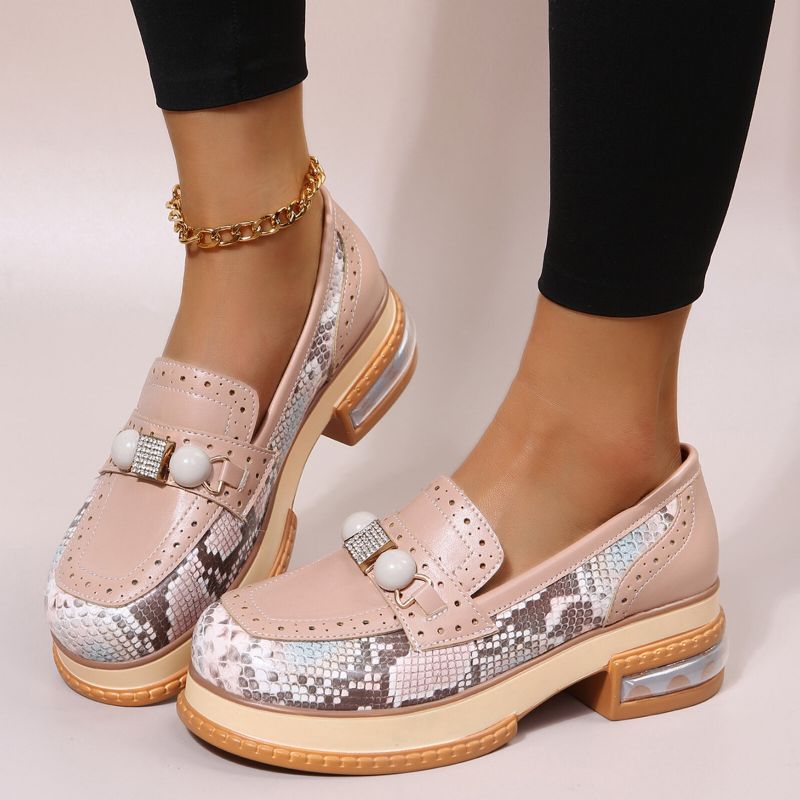 Plus Size Women Casual Fashion Strass Decor Snakeskin Colorblock Mocassins Chaussures