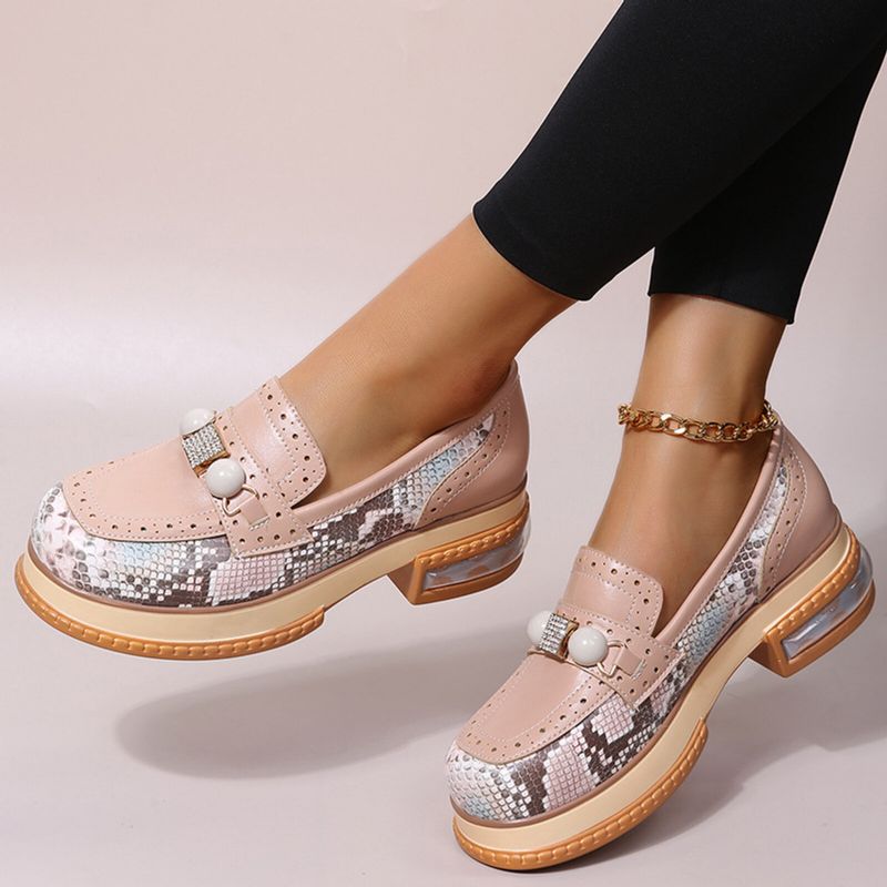 Plus Size Women Casual Fashion Strass Decor Snakeskin Colorblock Mocassins Chaussures