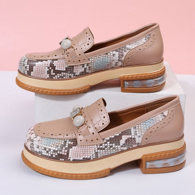 Plus Size Women Casual Fashion Strass Decor Snakeskin Colorblock Mocassins Chaussures