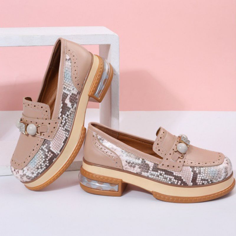 Plus Size Women Casual Fashion Strass Decor Snakeskin Colorblock Mocassins Chaussures