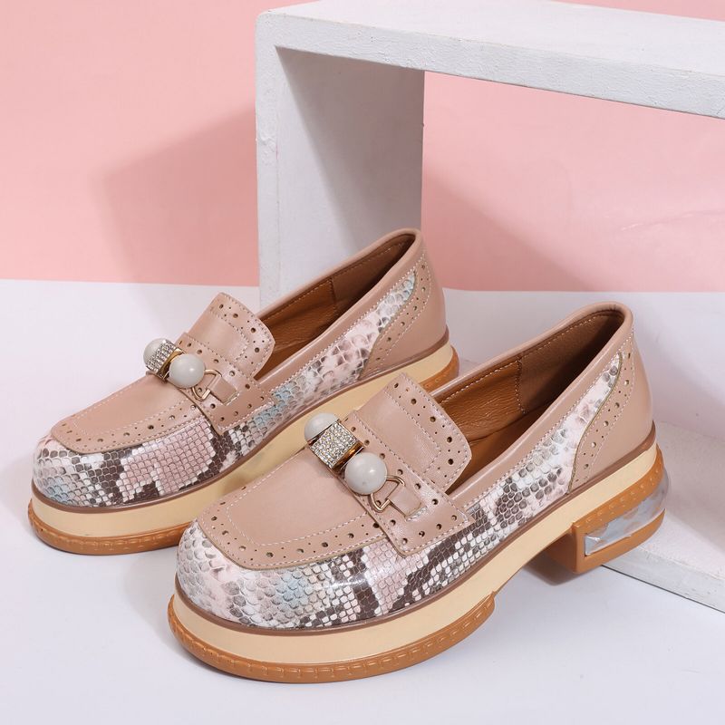 Plus Size Women Casual Fashion Strass Decor Snakeskin Colorblock Mocassins Chaussures