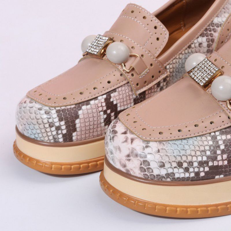 Plus Size Women Casual Fashion Strass Decor Snakeskin Colorblock Mocassins Chaussures