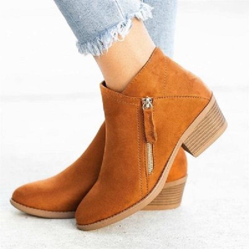 Plus Size Women Casual Zipper Chunky Heel Short Single Boots