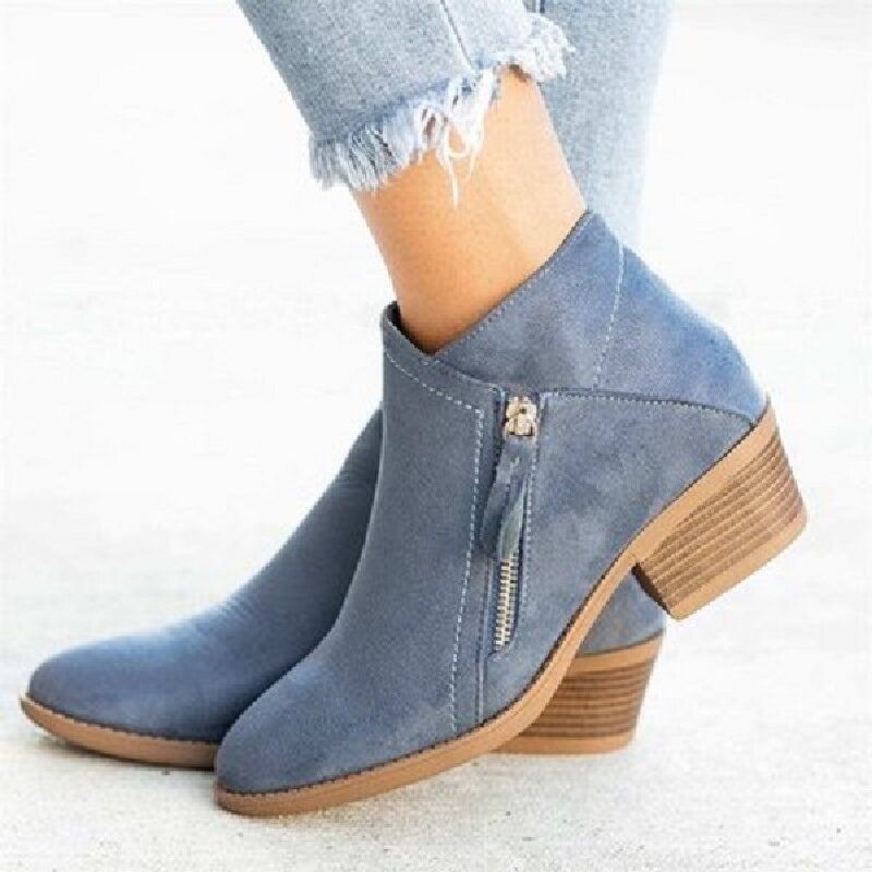 Plus Size Women Casual Zipper Chunky Heel Short Single Boots