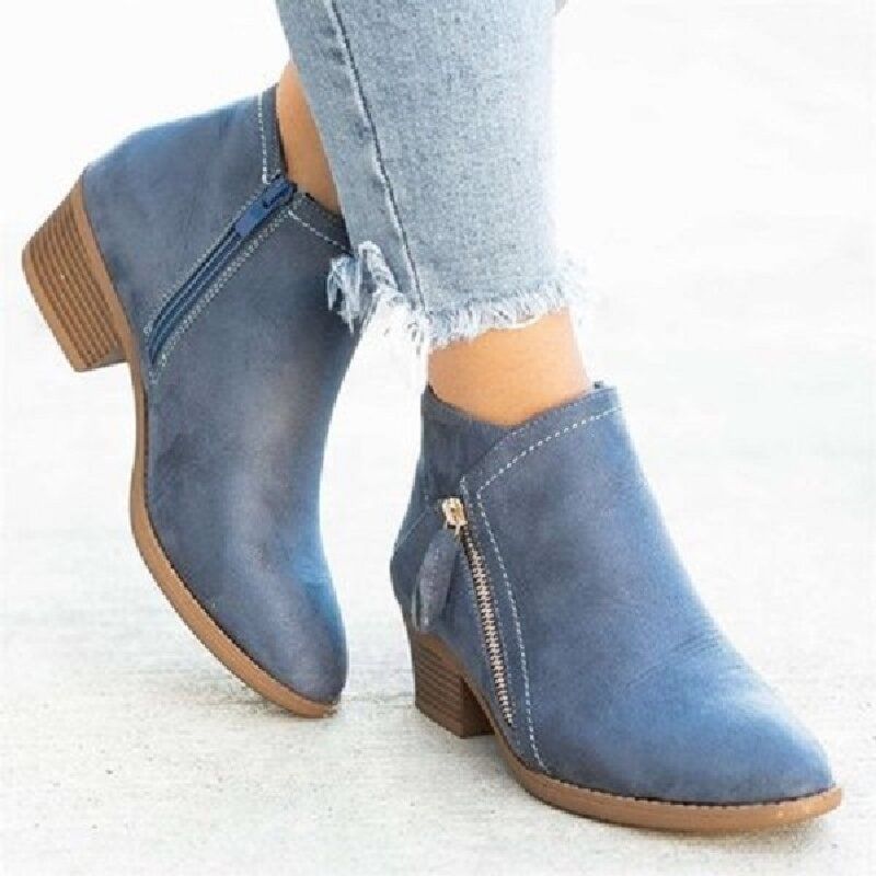 Plus Size Women Casual Zipper Chunky Heel Short Single Boots