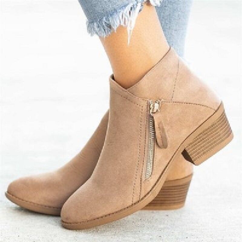 Plus Size Women Casual Zipper Chunky Heel Short Single Boots