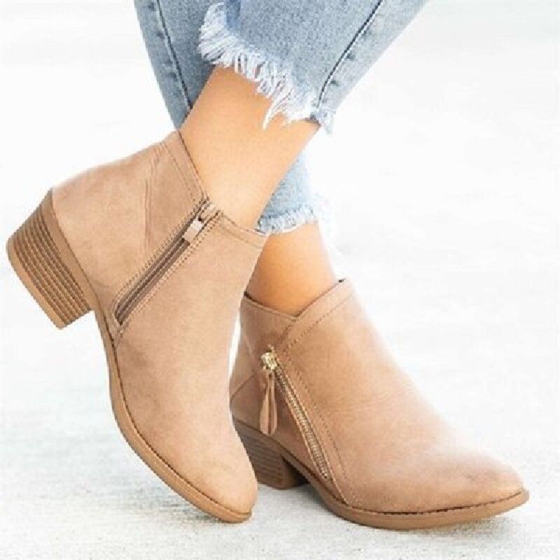 Plus Size Women Casual Zipper Chunky Heel Short Single Boots