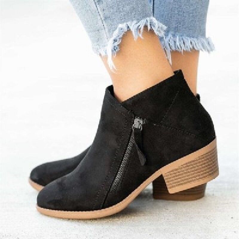 Plus Size Women Casual Zipper Chunky Heel Short Single Boots