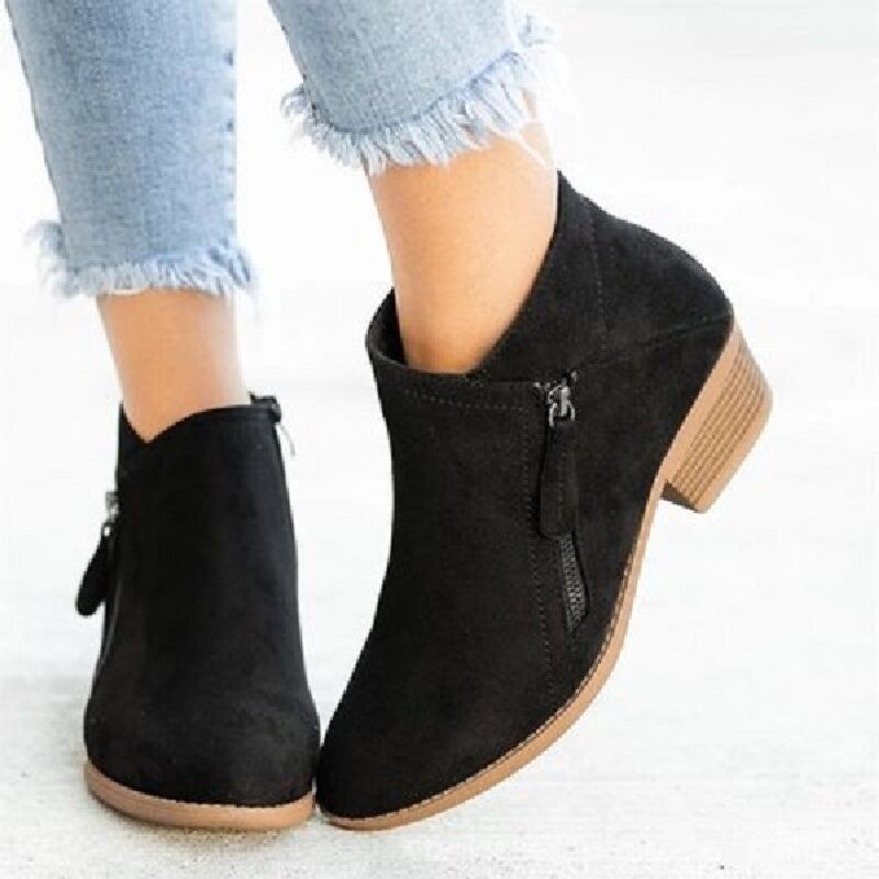 Plus Size Women Casual Zipper Chunky Heel Short Single Boots