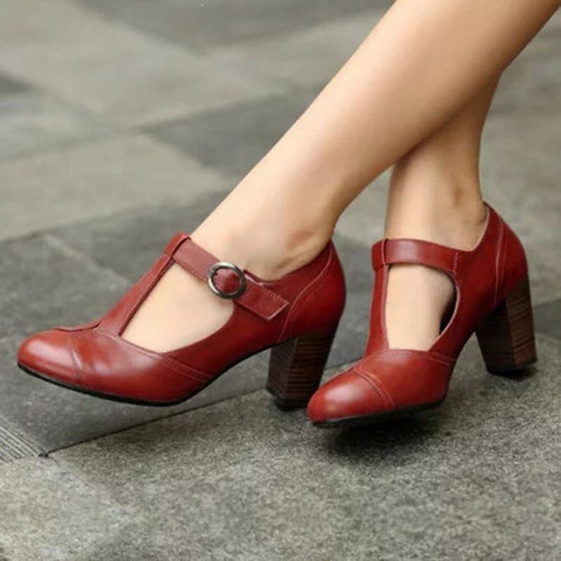 Plus Size Women Retro Elegant T-strap High Heels