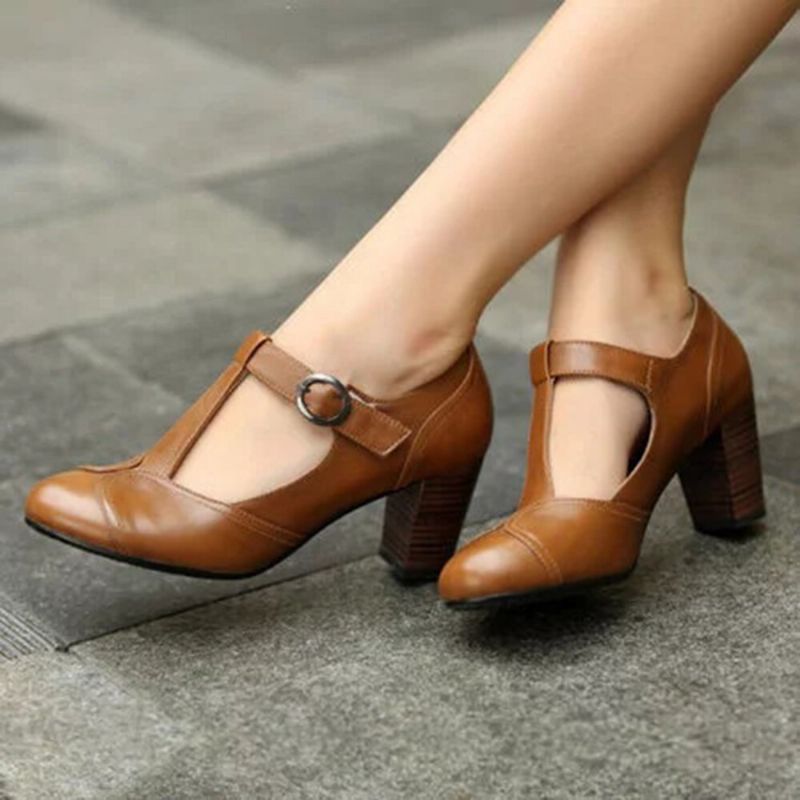 Plus Size Women Retro Elegant T-strap High Heels