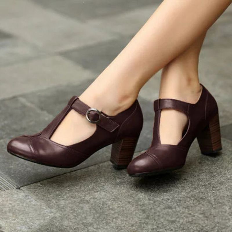 Plus Size Women Retro Elegant T-strap High Heels