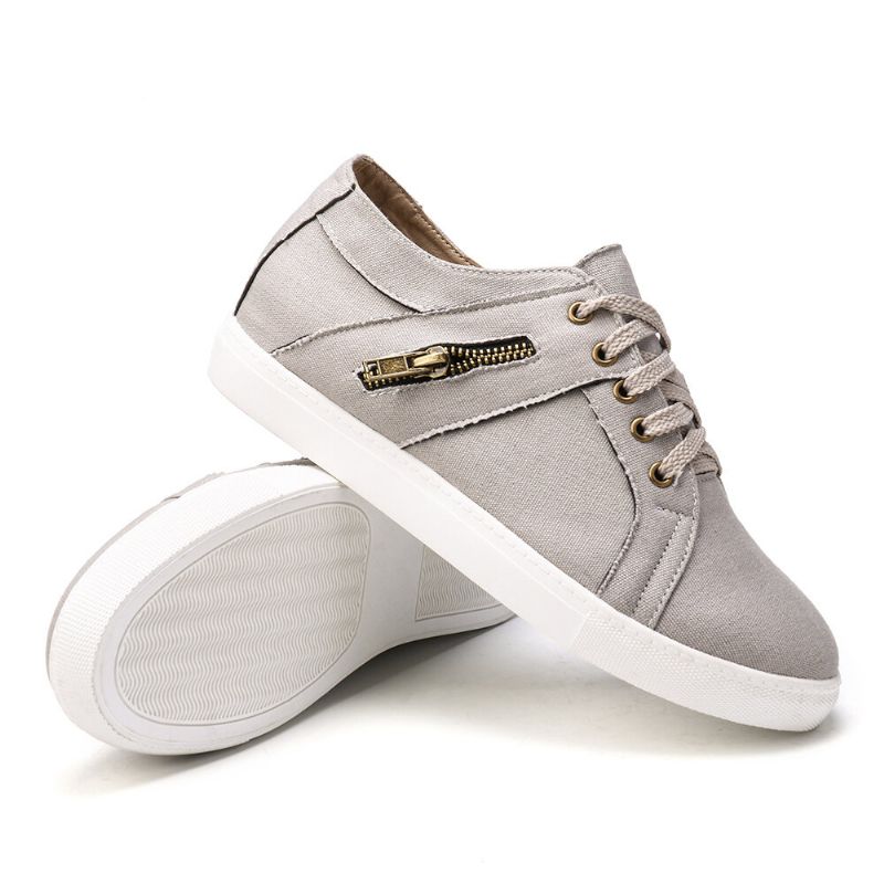 Plus Size Women Retro Zipper Decor Canvas Lace Up Flat Casual Shoes