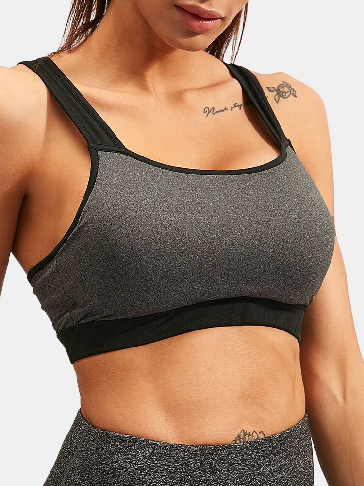 Plus Size Women Sport Contrast Color Quick Dry Workout Fitness Bra