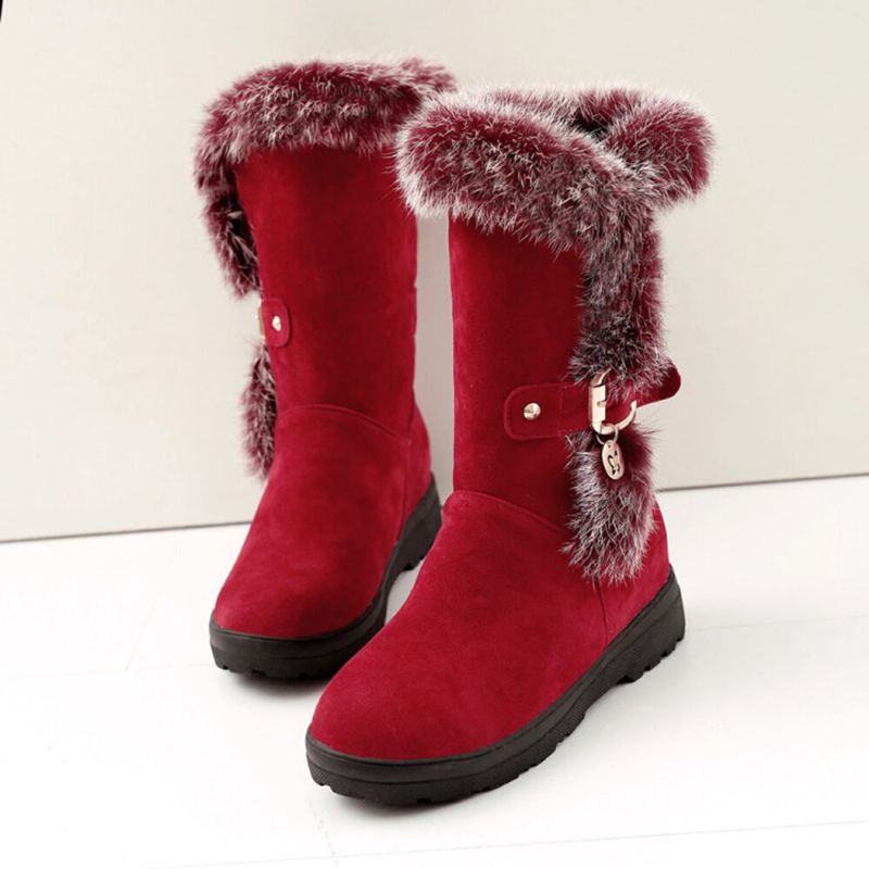 Plus Size Women Winter Doublure En Peluche Boucle Décor Bottes De Neige À Talon Augmenté