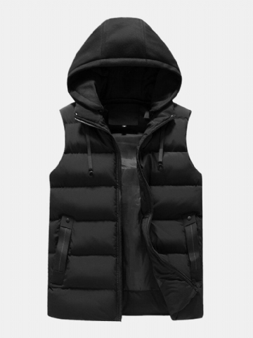 Poche Latérale Zippée Pour Homme Coupe-vent Amovible À Capuche Chaude Sans Manches Doudoune Gilet