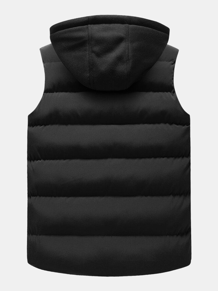 Poche Latérale Zippée Pour Homme Coupe-vent Amovible À Capuche Chaude Sans Manches Doudoune Gilet