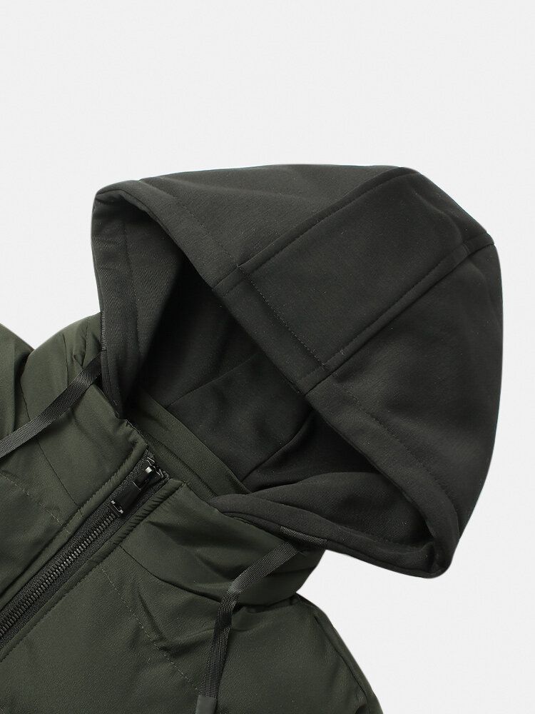 Poche Latérale Zippée Pour Homme Coupe-vent Amovible À Capuche Chaude Sans Manches Doudoune Gilet