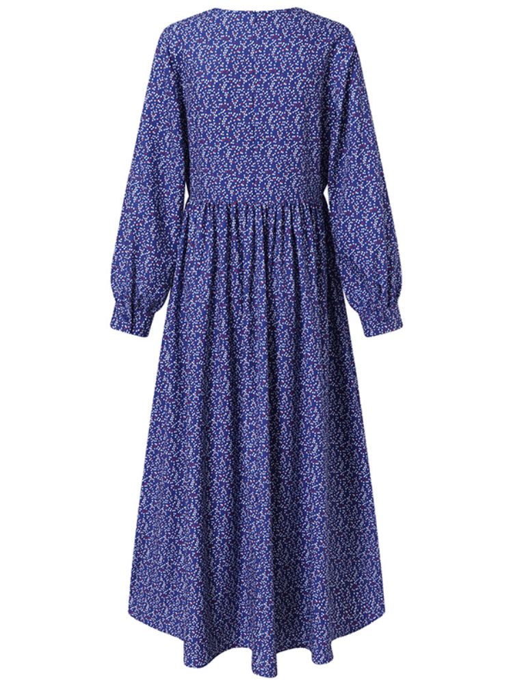 Polka Dot Imprimé Col Rond Dos Fermeture Éclair Décontracté Manches Longues Maxi Robes