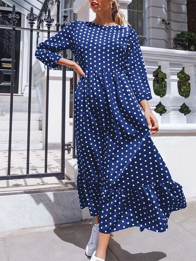 Polka Dot Pleats Splicing Robe D'été Décontractée Pour Femme