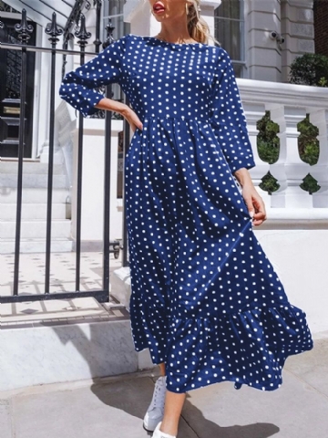 Polka Dot Pleats Splicing Robe D'été Décontractée Pour Femme