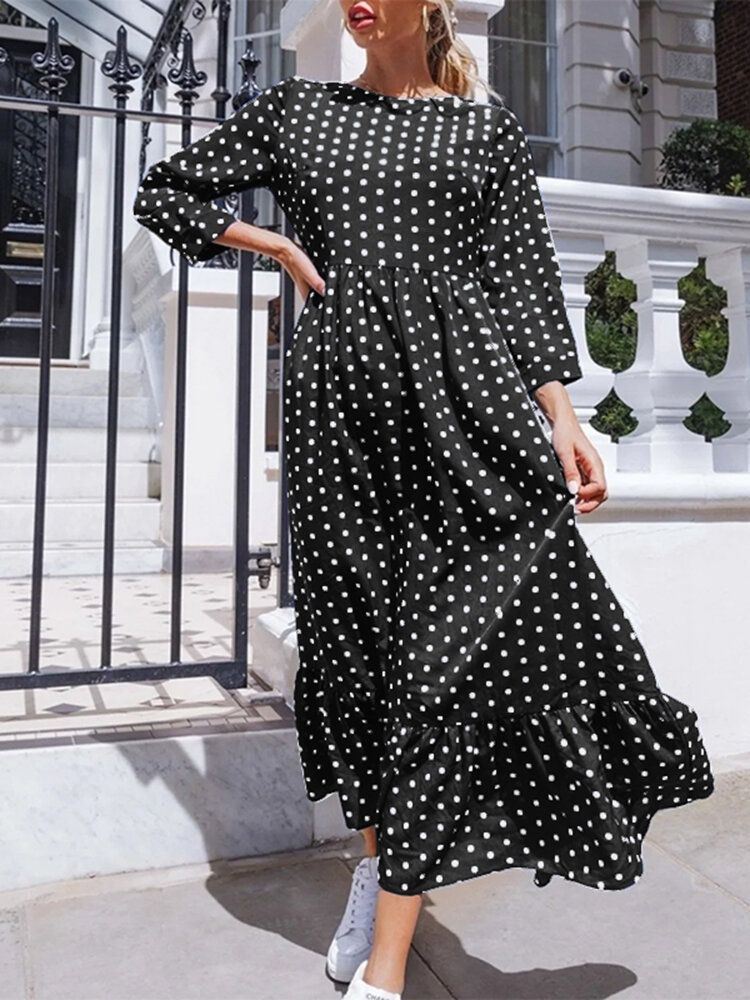 Polka Dot Pleats Splicing Robe D'été Décontractée Pour Femme