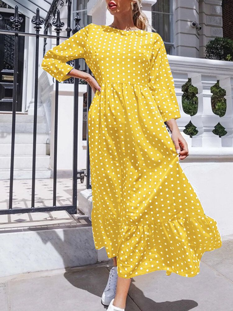 Polka Dot Pleats Splicing Robe D'été Décontractée Pour Femme