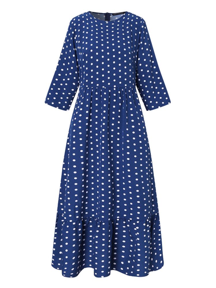 Polka Dot Pleats Splicing Robe D'été Décontractée Pour Femme