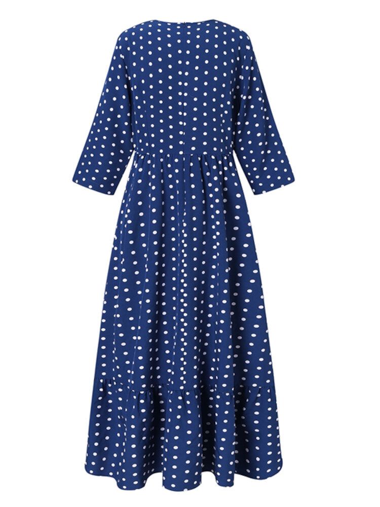 Polka Dot Pleats Splicing Robe D'été Décontractée Pour Femme