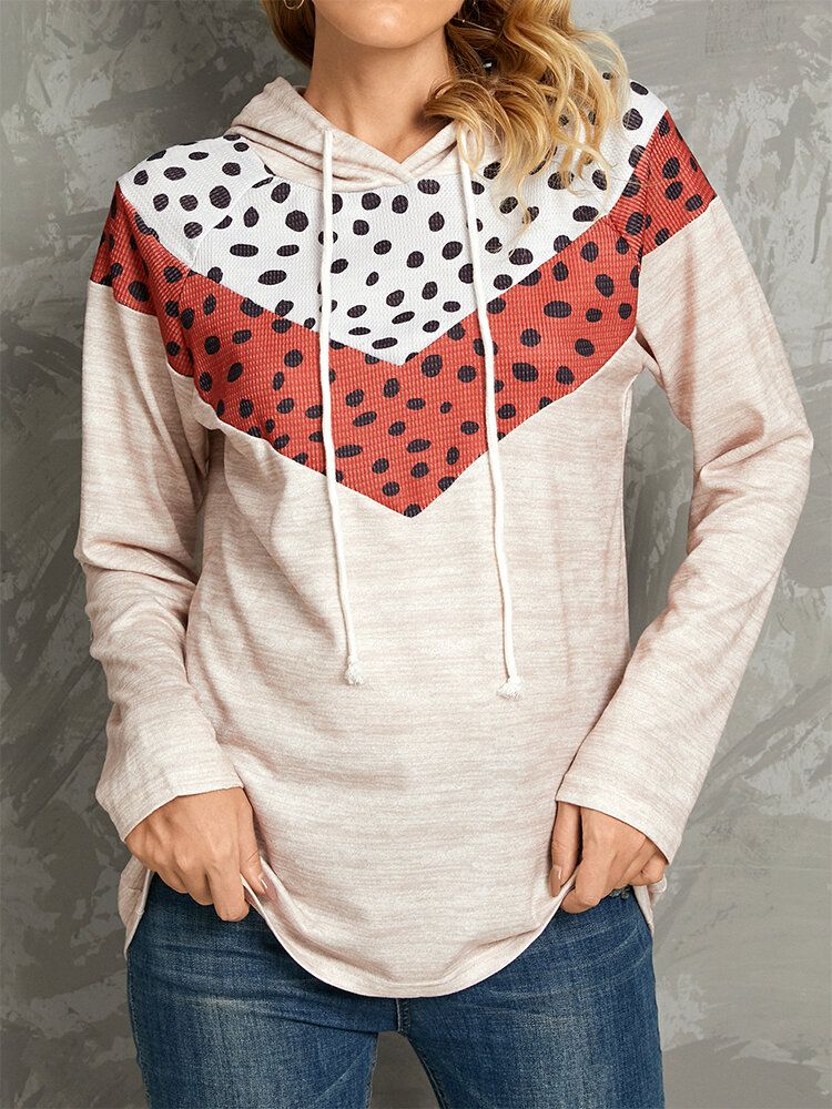 Polkadot Imprimé Patchwork Décontracté Cordon Manches Longues Col Rond Hoodies