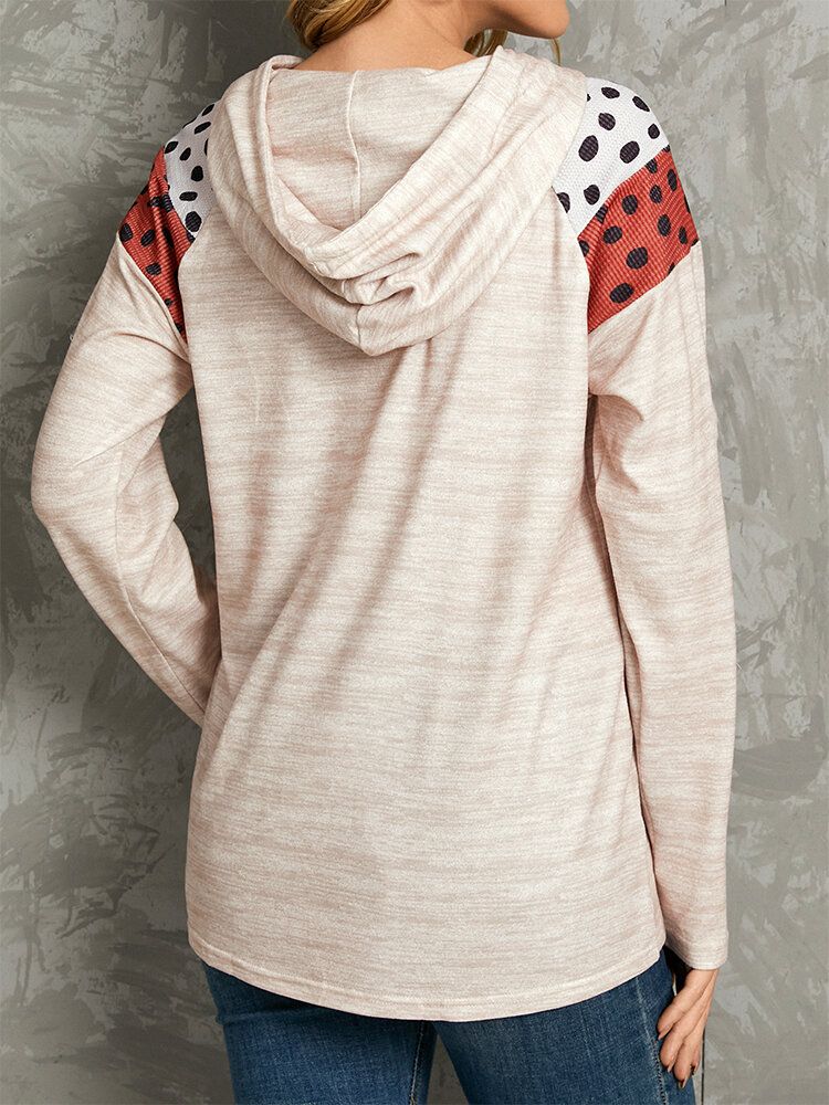 Polkadot Imprimé Patchwork Décontracté Cordon Manches Longues Col Rond Hoodies