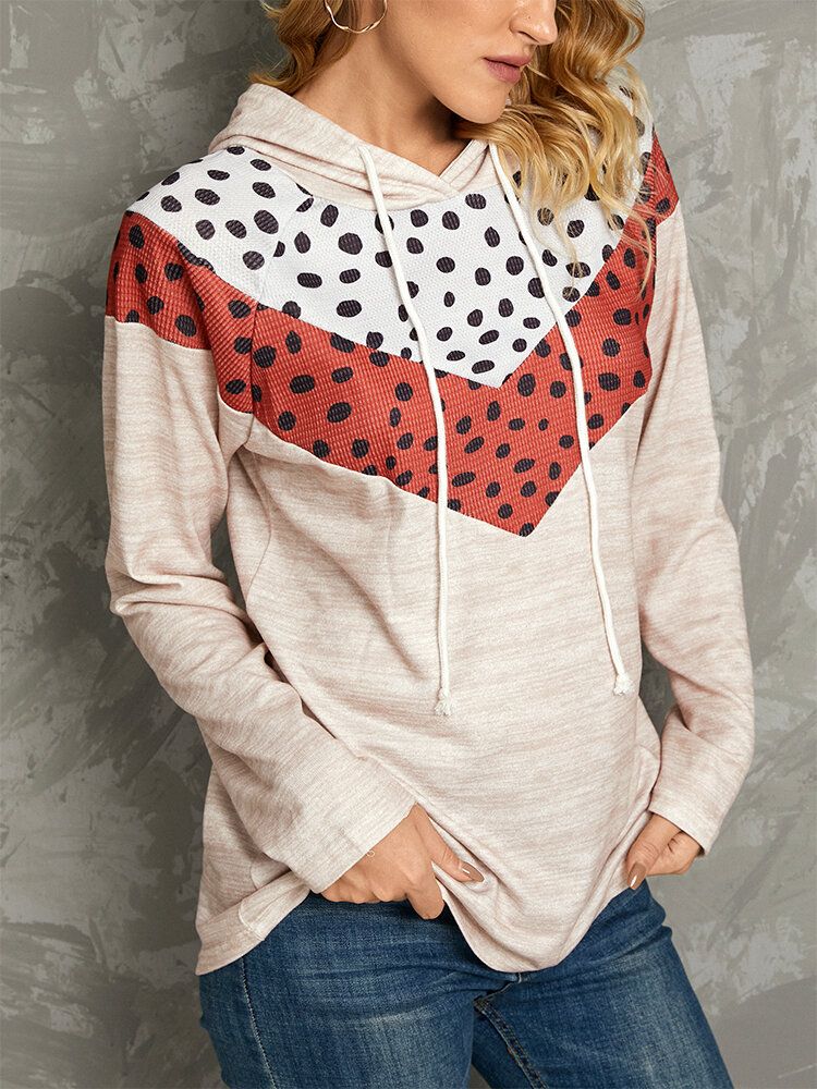 Polkadot Imprimé Patchwork Décontracté Cordon Manches Longues Col Rond Hoodies