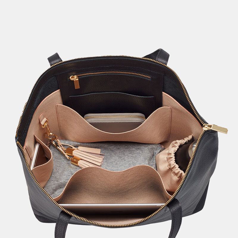 Porte-clés En Cuir Pu Pour Femmes Multi-poches Grande Capacité Sac Pour Ordinateur Portable Porte-documents Sac À Main D'affaires