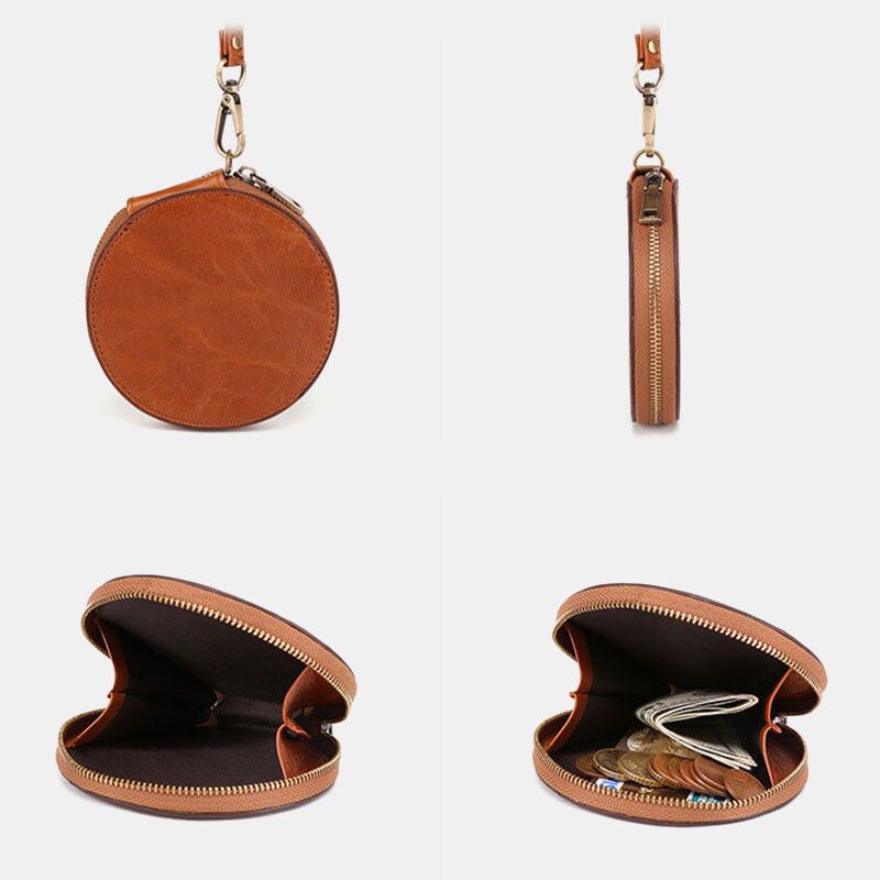 Porte-monnaie Rond En Cuir Véritable Vintage Pour Hommes