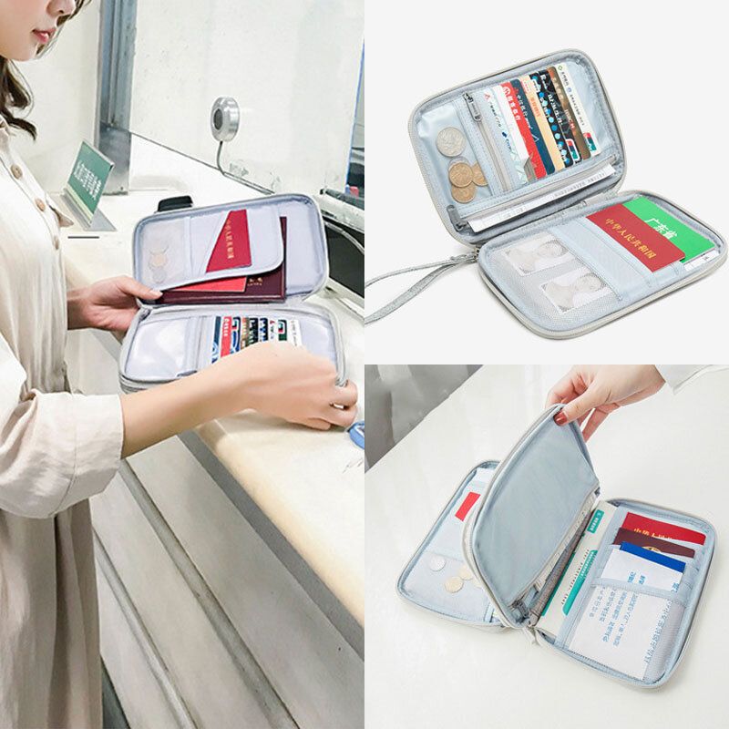 Porte-passeport Multifonction Antivol Pour Femme Portefeuille En Polyester À 9 Emplacements Pour Cartes