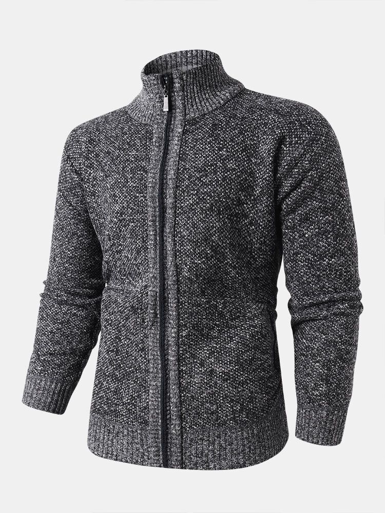 Pull Cardigan Décontracté Épais Tricoté À Col Montant Pour Hommes