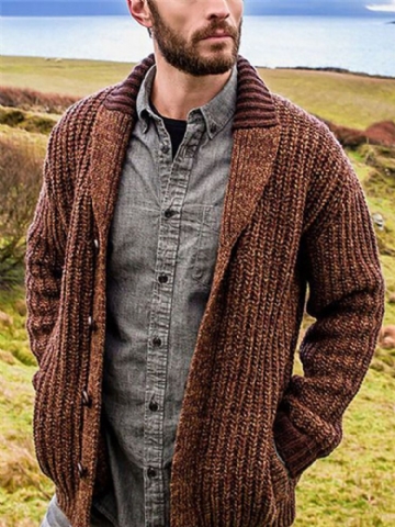 Pull Cardigan À Manches Longues En Tricot Patchwork Pour Homme