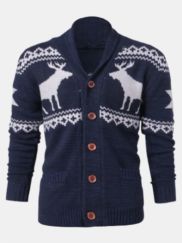 Pull Cardigan En Tricot Épais Et Chaud Pour Homme Avec Renne De Noël