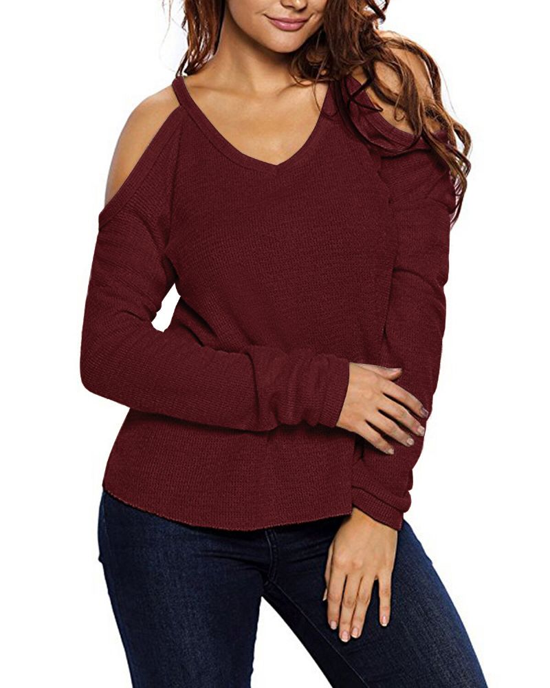 Pull À Col En V Pour Femme Pull À Manches Longues À Épaules Dénudées Pour Femme