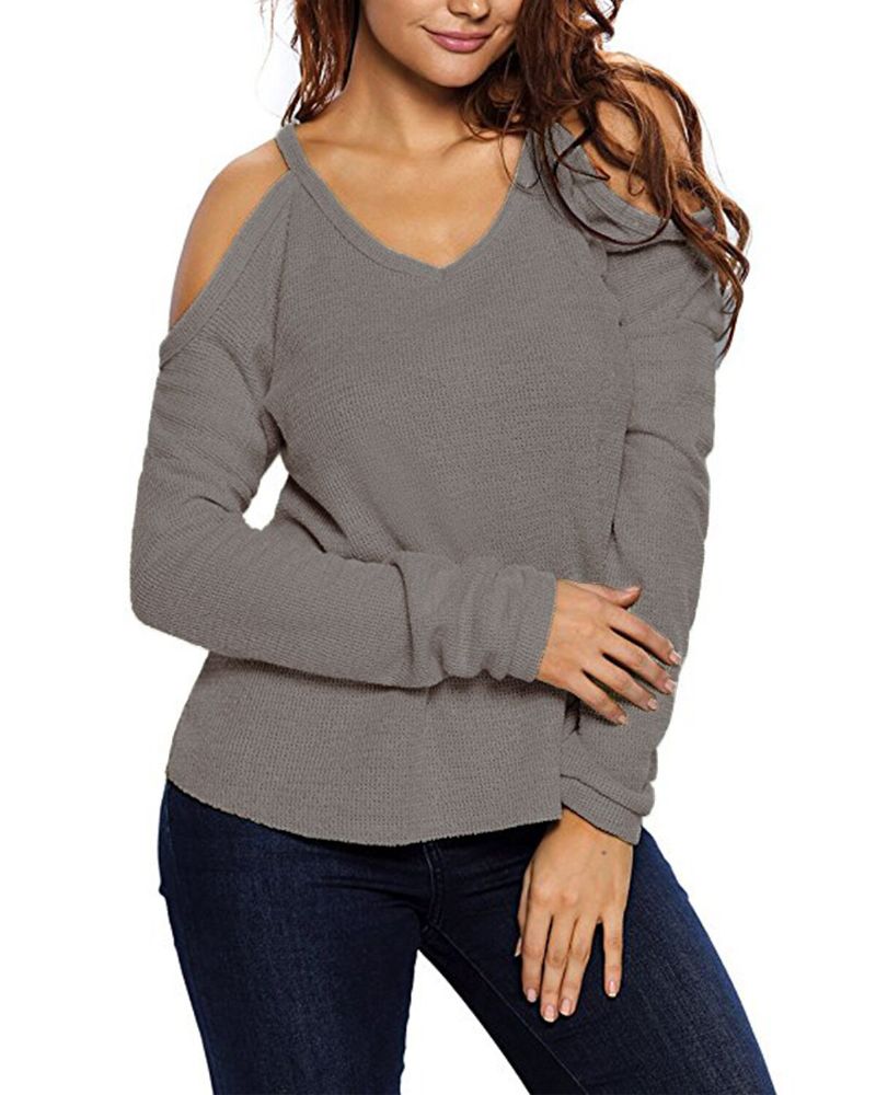 Pull À Col En V Pour Femme Pull À Manches Longues À Épaules Dénudées Pour Femme