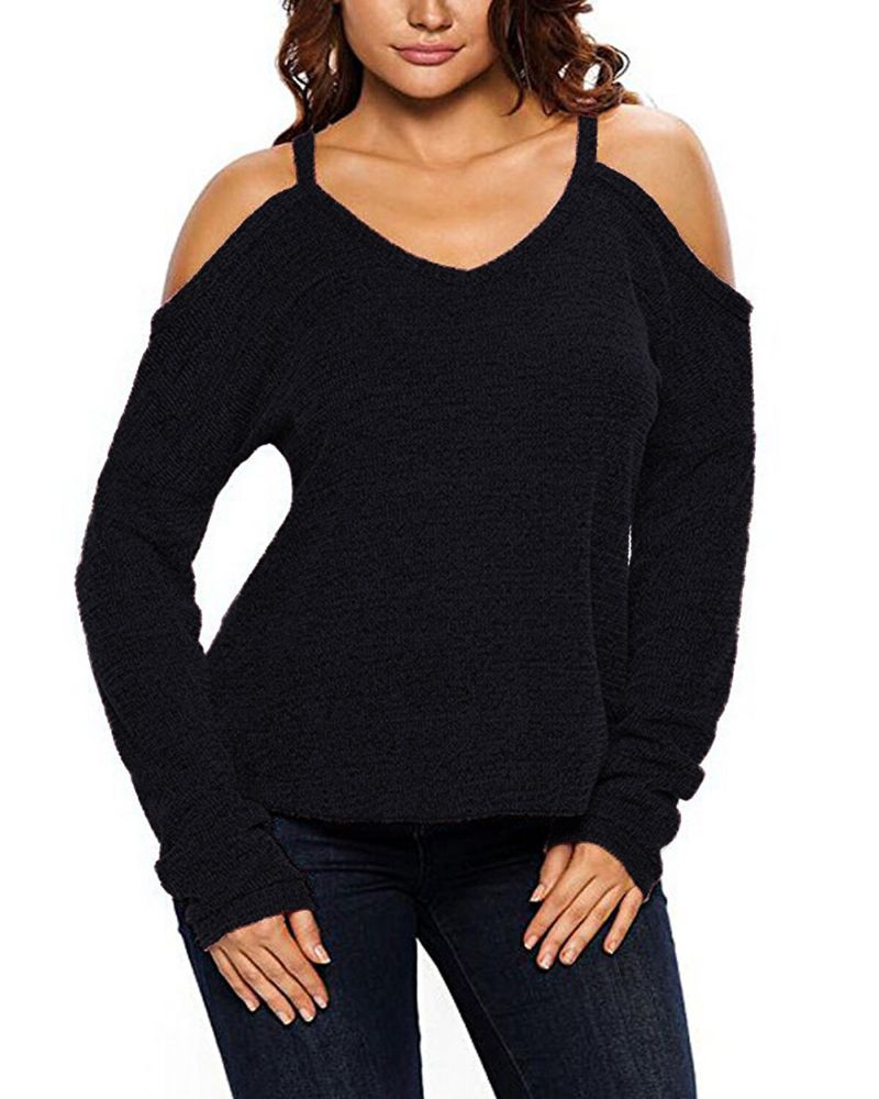 Pull À Col En V Pour Femme Pull À Manches Longues À Épaules Dénudées Pour Femme