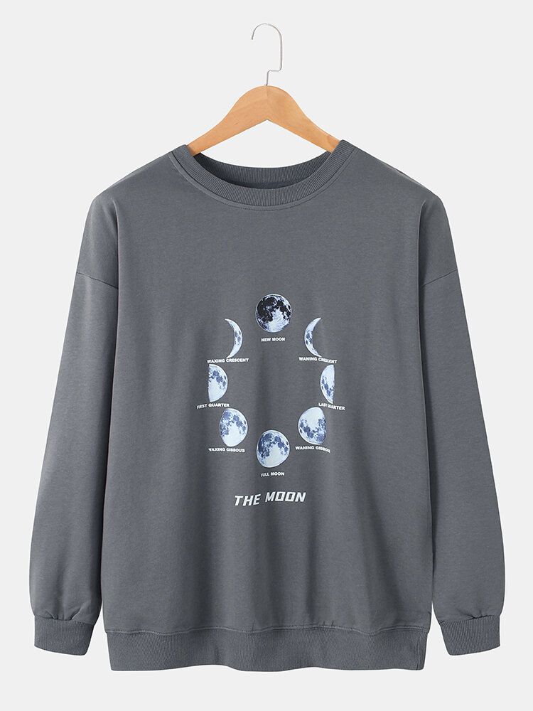 Pull Décontracté En Coton Imprimé Éclipse Lunaire Pour Homme