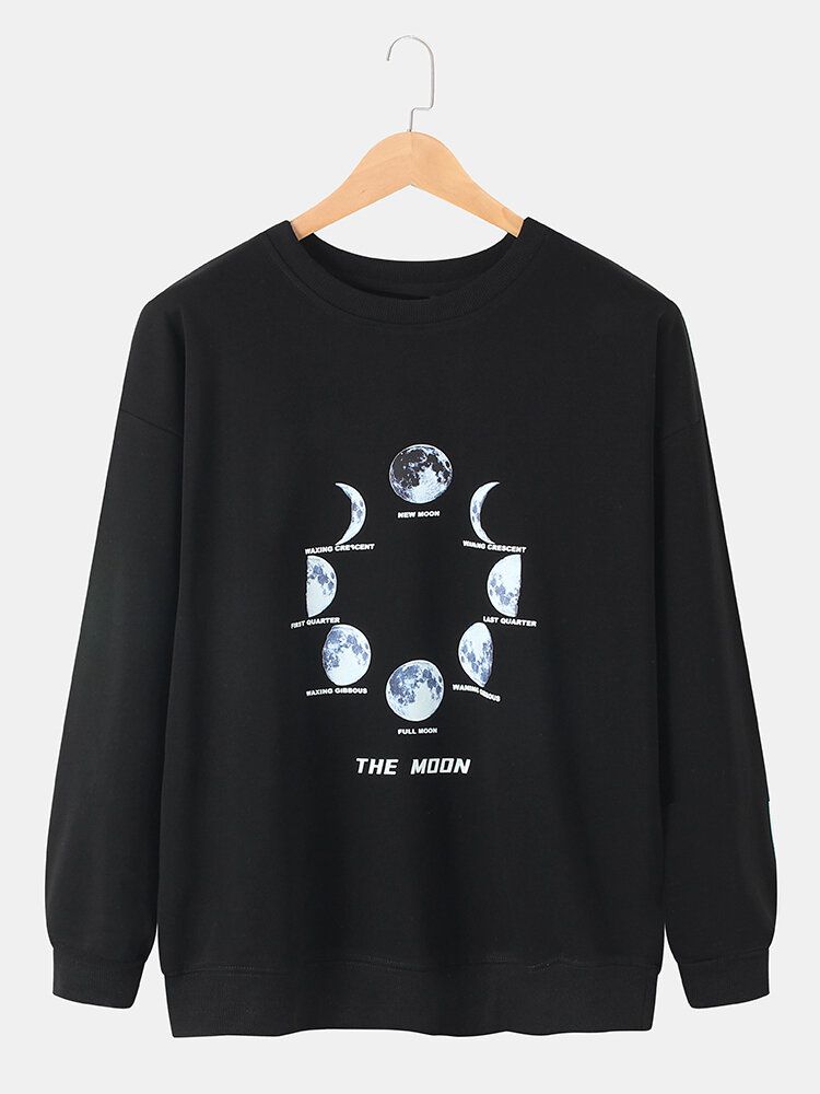 Pull Décontracté En Coton Imprimé Éclipse Lunaire Pour Homme