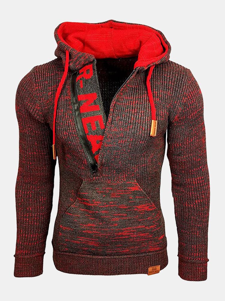 Pull En Tricot À Col En V Avec Fermeture Éclair Pour Homme Pull Décontracté À Capuche Avec Cordon De Serrage